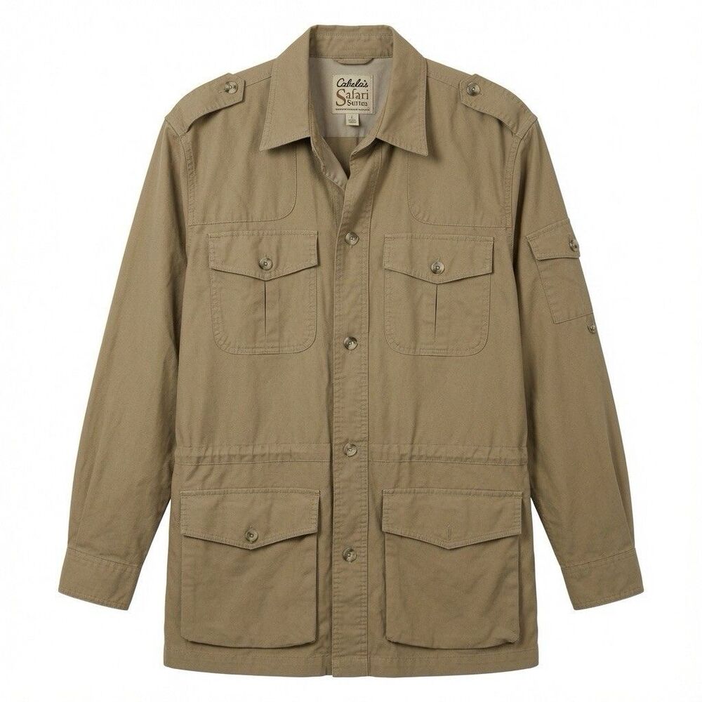 Cabela’s Safari Khaki Utility Jacket Men’s Large Tall Cargo Pockets Hiking
